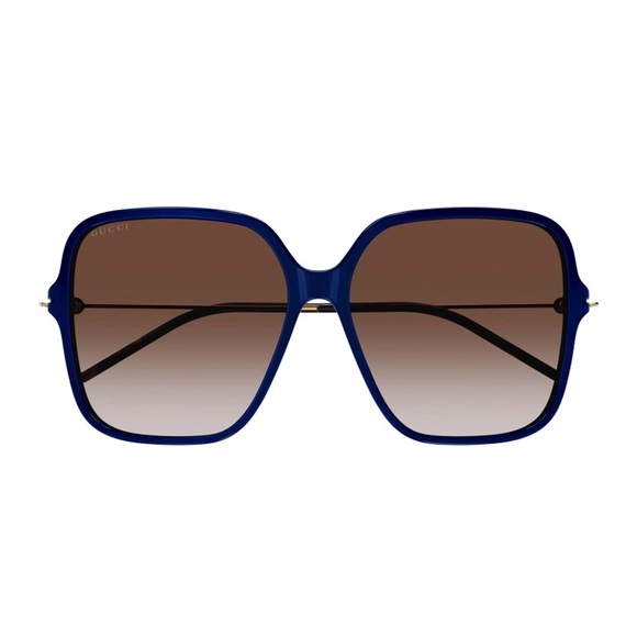 NEW GUCCI SQUARE SUNGLASSES GUCCI GG1267S 004 BLUE BROWN EYEWEAR - Picture 2 of 3